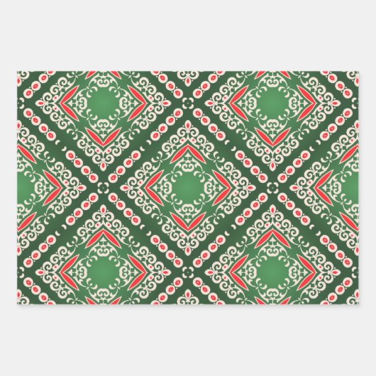 Kerstrode witte  Damaspatronen Inpakpapier Vel (Voorkant 2)