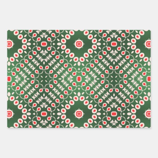 Kerstrode witte  Damaspatronen Inpakpapier Vel (Voorkant)