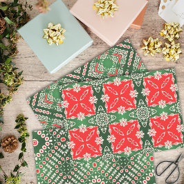 Kerstrode witte  Damaspatronen Inpakpapier Vel