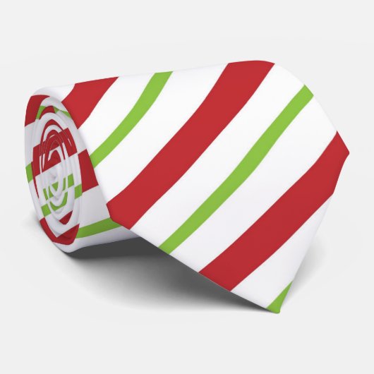 Kerstrode, witte en groene diagonaal strepen stropdas (Opgerold)