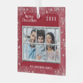 Kerstrode witte familie foto winterraam glas ornament (Voorkant links)