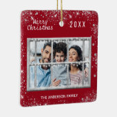 Kerstrode witte familie foto winterraam keramisch ornament (Rechts)