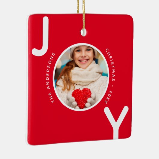 Kerstrode witte foto, moderne keramisch ornament (Rechts)