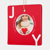 Kerstrode witte foto, moderne keramisch ornament (Links)