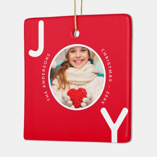 Kerstrode witte foto, moderne keramisch ornament (Links)