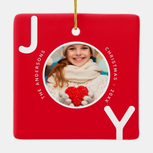 Kerstrode witte foto, moderne keramisch ornament (Achterkant)