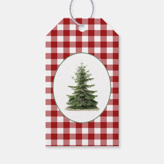 Kerstrode, witte, gekleurde kerstboom cadeaulabel (Voorkant)