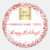 Kerstrode witte glitter business logo ronde sticker (Voorkant)