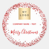 Kerstrode witte glitter business logo ronde sticker (Voorkant)