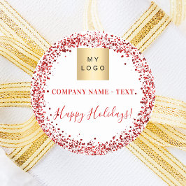 Kerstrode witte glitter business logo ronde sticker