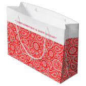 Kerstrode witte paisley 2 groot cadeauzakje (Achterkant Gekanteld)