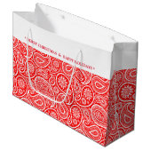 Kerstrode witte paisley 2 groot cadeauzakje (Voorkant Gekanteld)