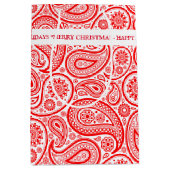 Kerstrode witte  paisley medium cadeauzakje (Voorkant)