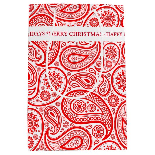 Kerstrode witte  paisley medium cadeauzakje (Voorkant)