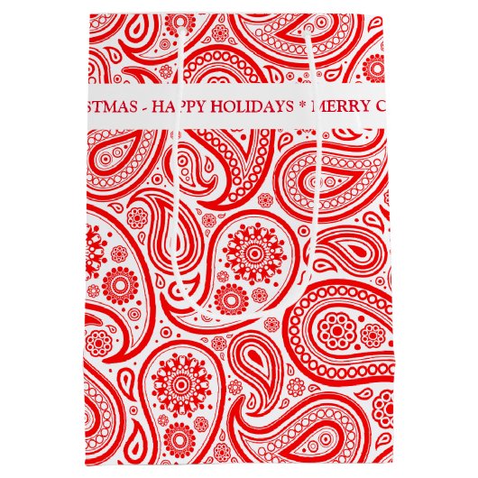 Kerstrode witte  paisley medium cadeauzakje (Achterkant)