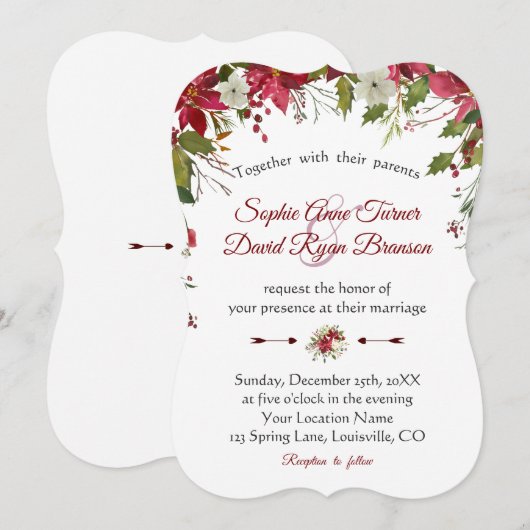 Kerstrode witte poinsettia bruiloft kaart (Voorkant / Achterkant)