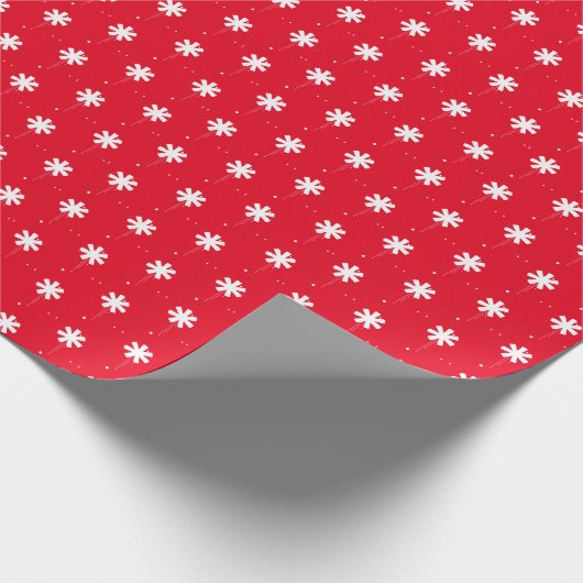 Kerstrode witte sneeuwvlokken, schattige kreet cadeaupapier (Hoek)