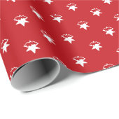 Kerstrode witte sterren sneeuwvlokken schattige fe cadeaupapier (Rol Hoek)
