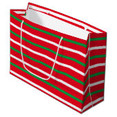 Kerstrode witte strepen, feestdagen groot cadeauzakje (Voorkant Gekanteld)