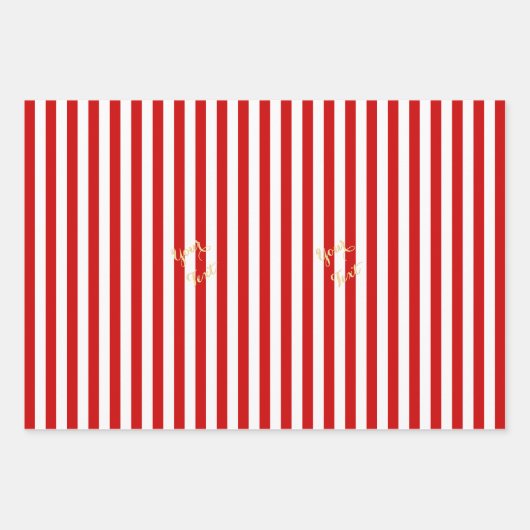 Kerstrode witte strips Gold-feestdagen tijdens ker Inpakpapier Vel (Voorkant 3)