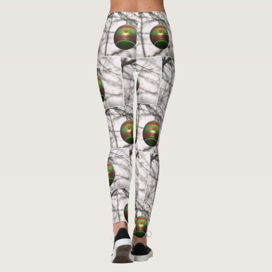 Kerstrode zilver-Ornamenten Leggings (Achterkant)