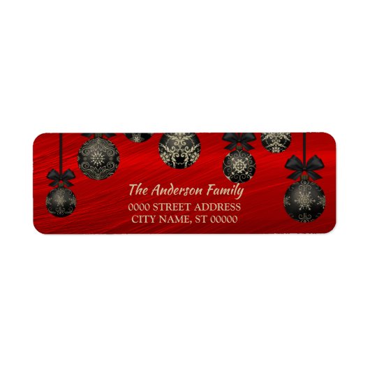 Kerstrode zwarte elegante Feestdagen Etiket (Voorkant)