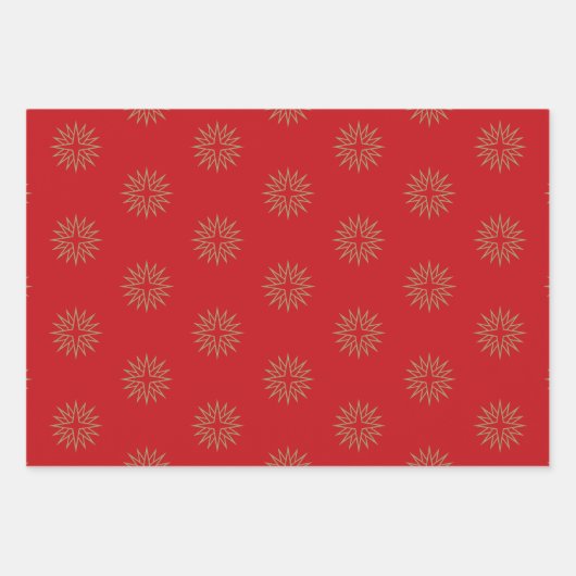 Kerstrode zwarte gouden sterren sneeuwvlokken inpakpapier vel (Voorkant)