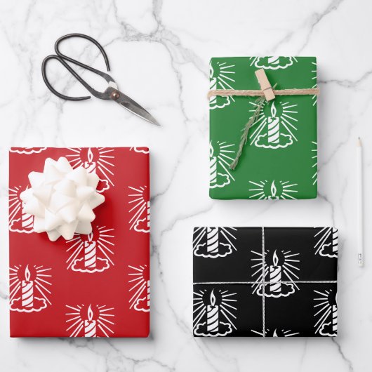 Kerstrode zwarte witte kaarsen inpakpapier vel (Voorkant)