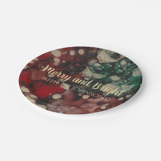 Kerstroden en goud papieren bordje (Gekanteld)