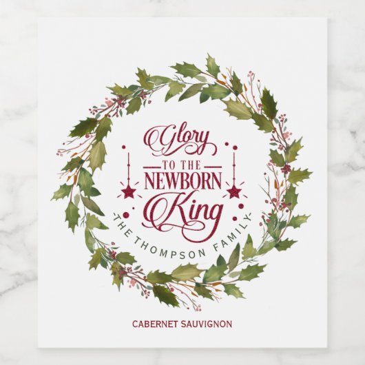 Kerstroem naar de pasgeboren Koning Monogram Wijn Etiket (Enkel label)