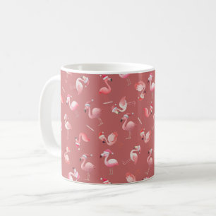 Kerstroepflamingo's op vervaagde rode koffiemok