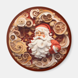 Kerstroest bruin Santa 3d hout look Magneet