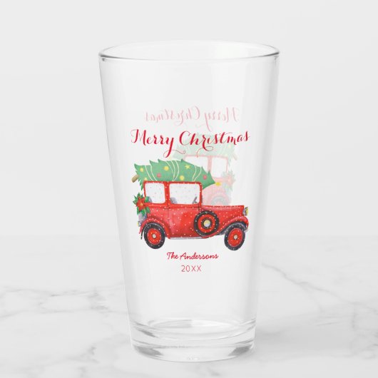 Kerstroetauto Feestdagen Glass Cup Glas (Achterkant)