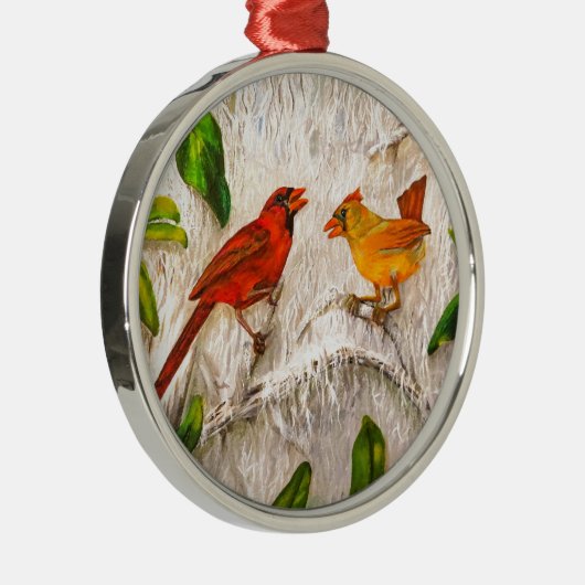 Kerstroetvogels. Zing van liefde Metalen Ornament (Rechts)