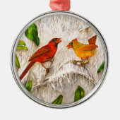Kerstroetvogels. Zing van liefde Metalen Ornament (Voorkant)