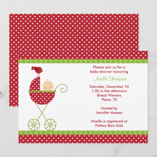 Kerstroller Baby Shower-uitnodigingen Kaart (Voorkant / Achterkant)
