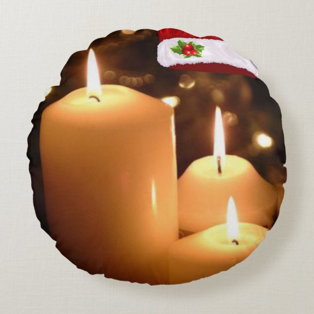 Kerstrondreis, kerstkaars rond kussen (Voorkant)