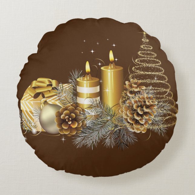 Kerstrondreis, kerstkaars rond kussen (Voorkant)