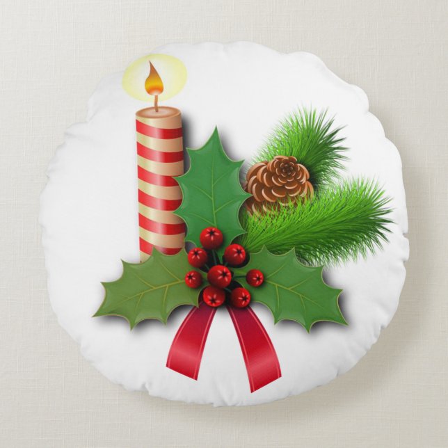 Kerstrondreis, kerstkaars rond kussen (Voorkant)