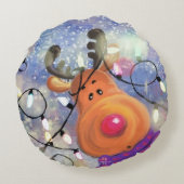 Kerstrondreis met gelukkige rendiertjes rond kussen (Achterkant)