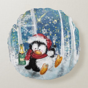 Kerstrondreis met Happy Penguin Rond Kussen