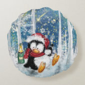 Kerstrondreis met Happy Penguin Rond Kussen (Achterkant)