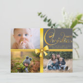 Kerstrood bewerkbaar 3 foto's feestdagenkaart (Staand voorkant)