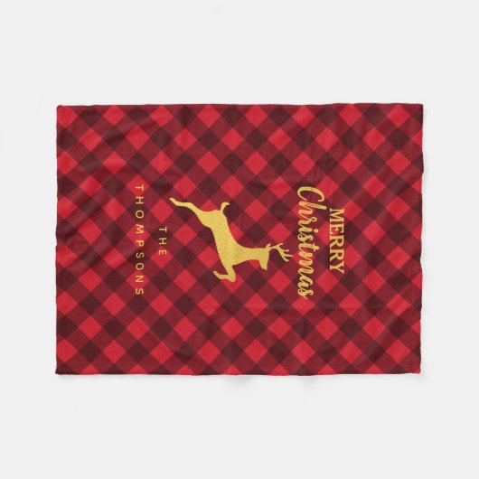 Kerstrood Black Buffalo Plaid Deer Fleece Deken (Voorkant (Horizontaal))