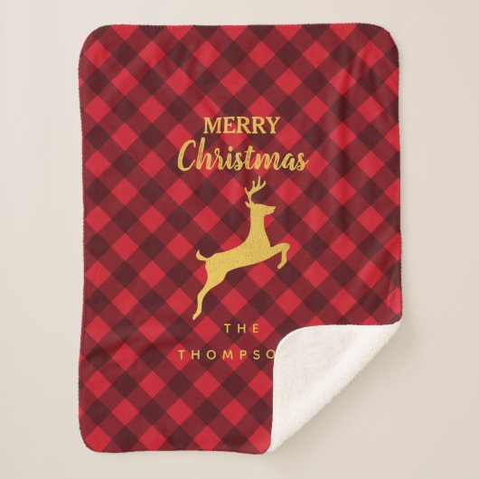 Kerstrood Black Buffalo Plaid Deer Sherpa Deken (Voorkant)