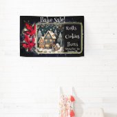 Kerstrood Bladeren Snowy Village Bake Sale Spandoek (Insitu)