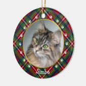Kerstrood Blauw Groen Pset Cat Foto & Name Keramisch Ornament (Links)