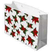 Kerstrood bloemmotief botanisch groot cadeauzakje (Achterkant Gekanteld)