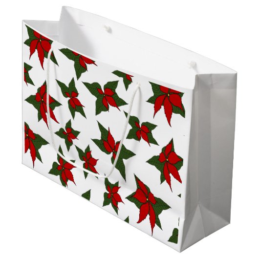 Kerstrood bloemmotief botanisch groot cadeauzakje (Voorkant Gekanteld)