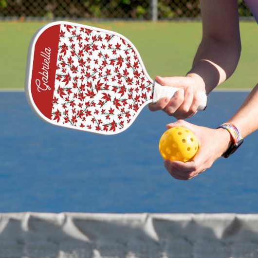Kerstrood bloemmotief botanisch pickleball paddle (Insitu)